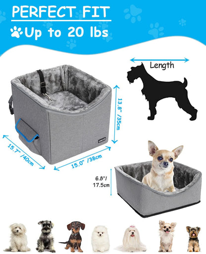 Dog Car Seat for Small Dogs, Elevated Dog Booster Seat Pet Travel Carrier Bed for Car with Adjustable Straps Pet Car Booster Seat for Small Dogs Cats