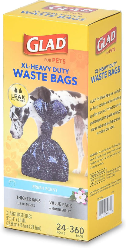 Extra Large, Heavy Duty Scented Dog Waste Bags Value Pack - 360 Count
